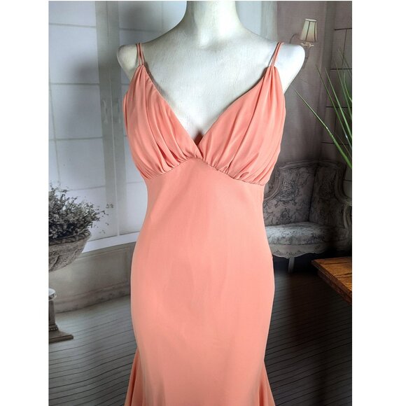 Cachet Lovely Pink Peach Chiffon Ruffle Evening Dress Long Gown sz 8 V-Neck - Picture 3 of 10